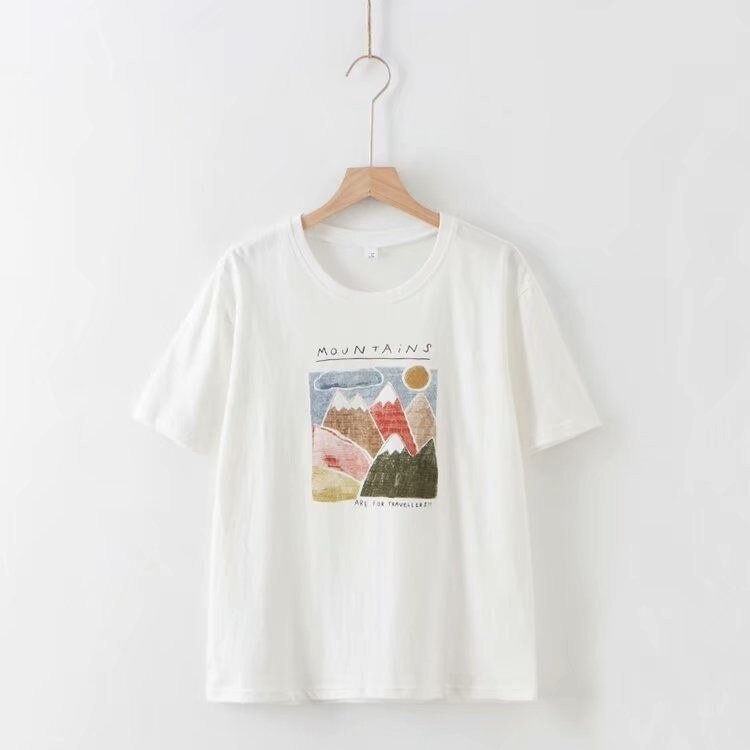 Toppies Summer Short Sleee White Cotton Tops Cartoon Printing Shirts Korean Fashion Summer Women Tops