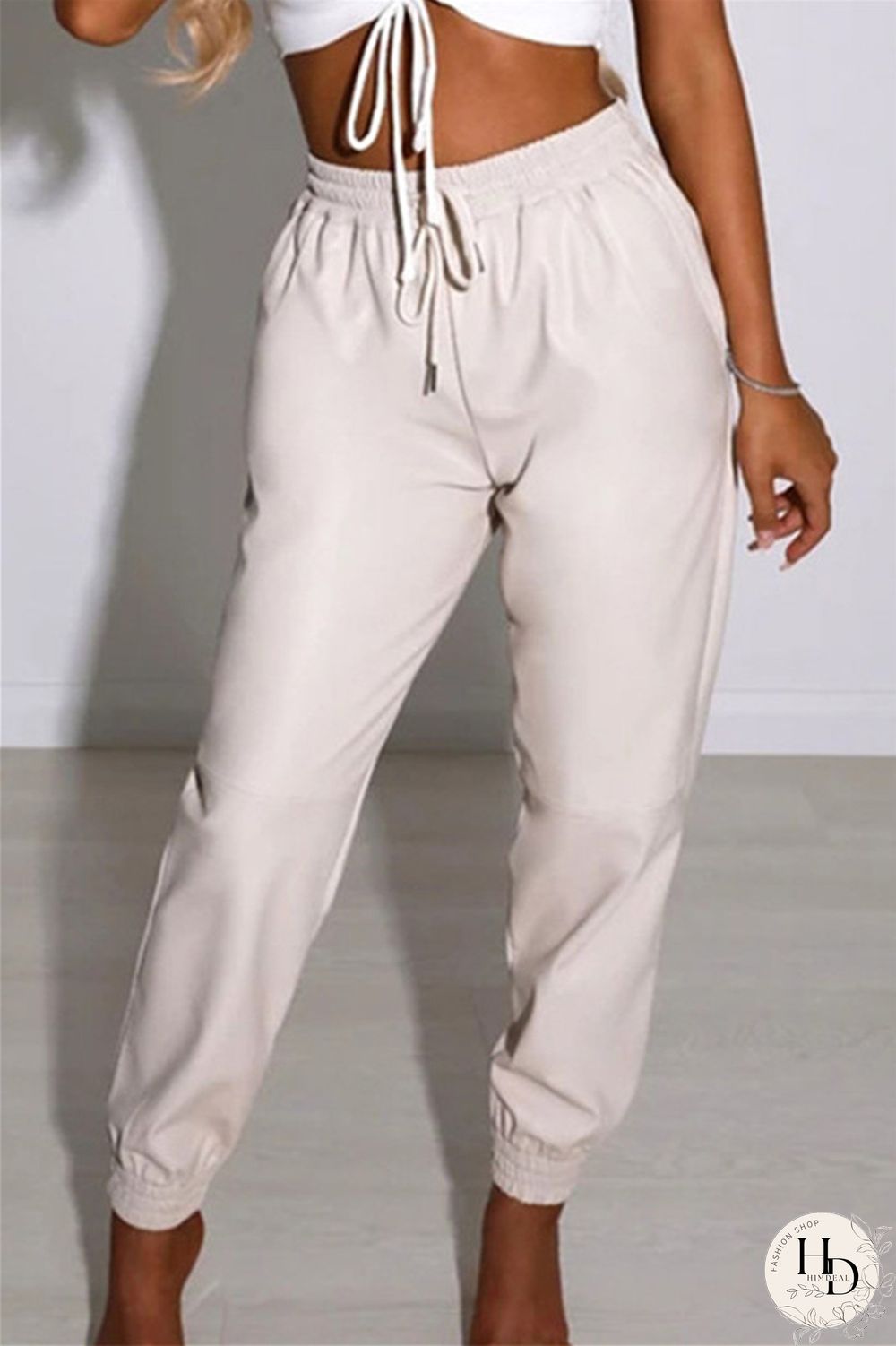 White Fashion Casual Solid Basic Regular High Waist Conventional Solid Color Bottoms