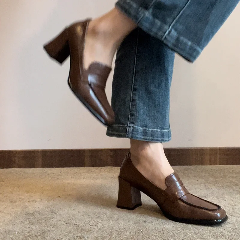 Breakj Breakj Heel High-Heeled Women's Autumn 2025 New Black British Wind Happy Shoes Temperament Square Single Shoes