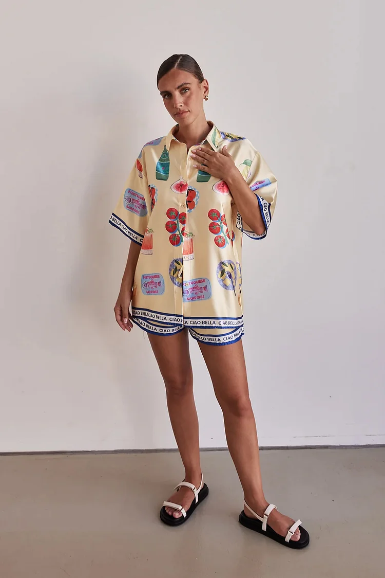 Casual Homewear Cartoon Lapel Cardigan Short Sleeve Shorts Suit