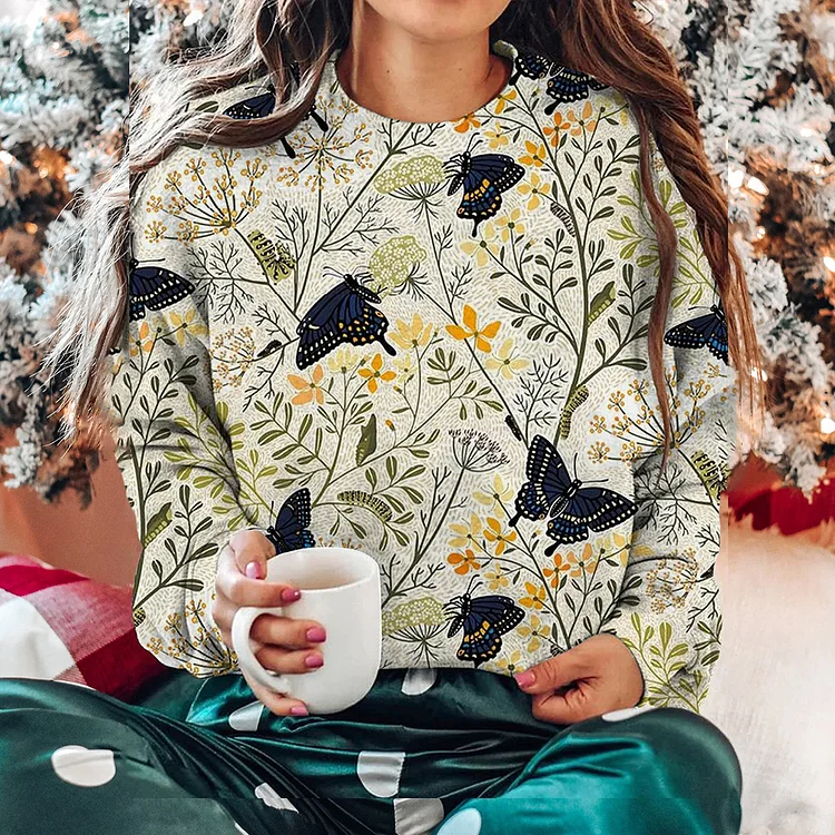 🔥kukelife🔥Women's Butterfly Bush Art All Over Print Casual Sweatshirt