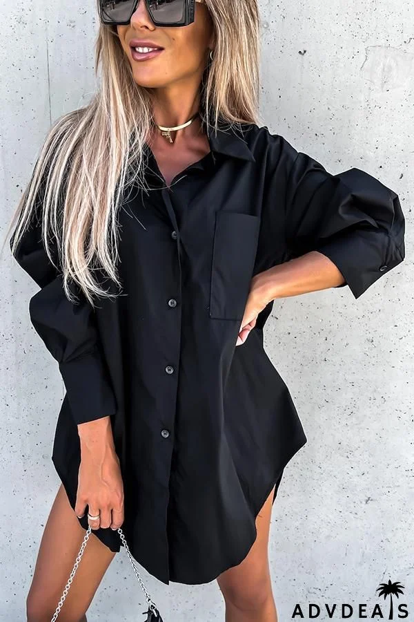 Never Easy Black/White Pocketed Shirt Dress