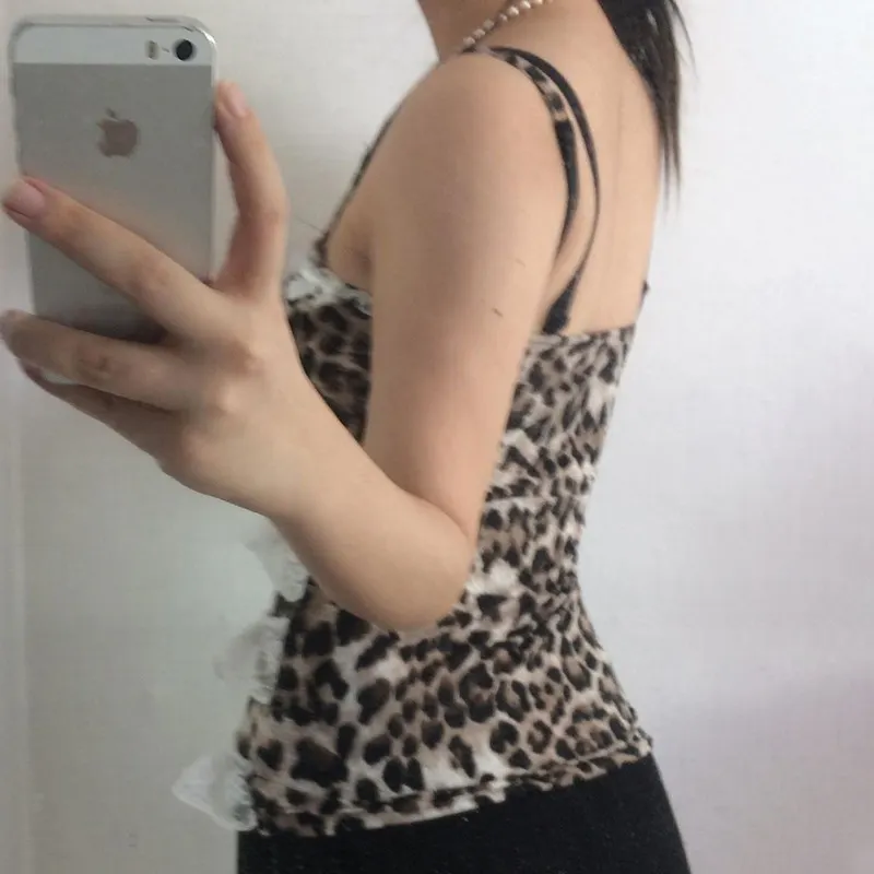 Churchf Churchf Girl Sexy Lace Lace Sling Small Vest Female 2024 Summer Leopard Print New Top