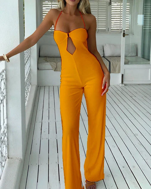Sleeveless cutout solid color jumpsuit