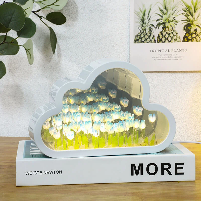 Handcrafted DIY Cloud Tulips Mirror LED Night Light For Gift USB plug Plug-In Tulips Lamp