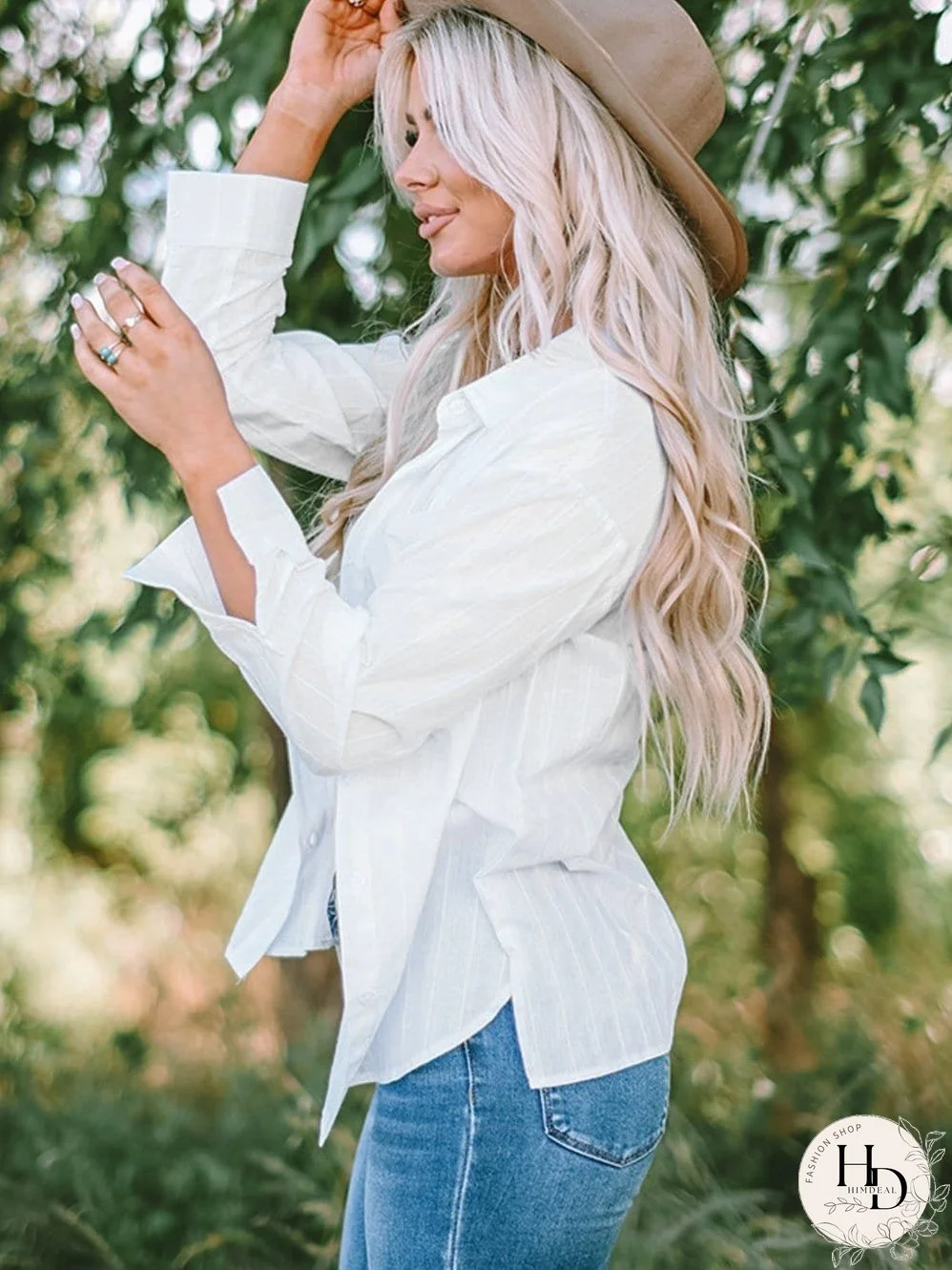 Simple Solid Lapel Button Long Sleeve Blouses