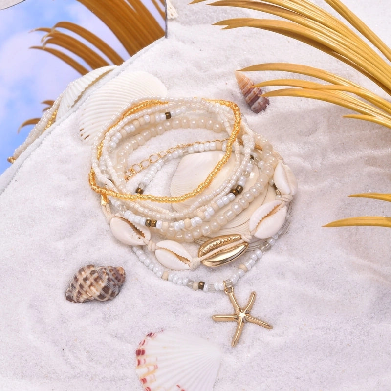Hawaiian Vacation Beach Shell 18K Gold Plated Alloy Plastic Shell Bracelets