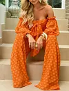 Polka-Dot Puff Sleeves Off-The-Shoulder Jumpsuits