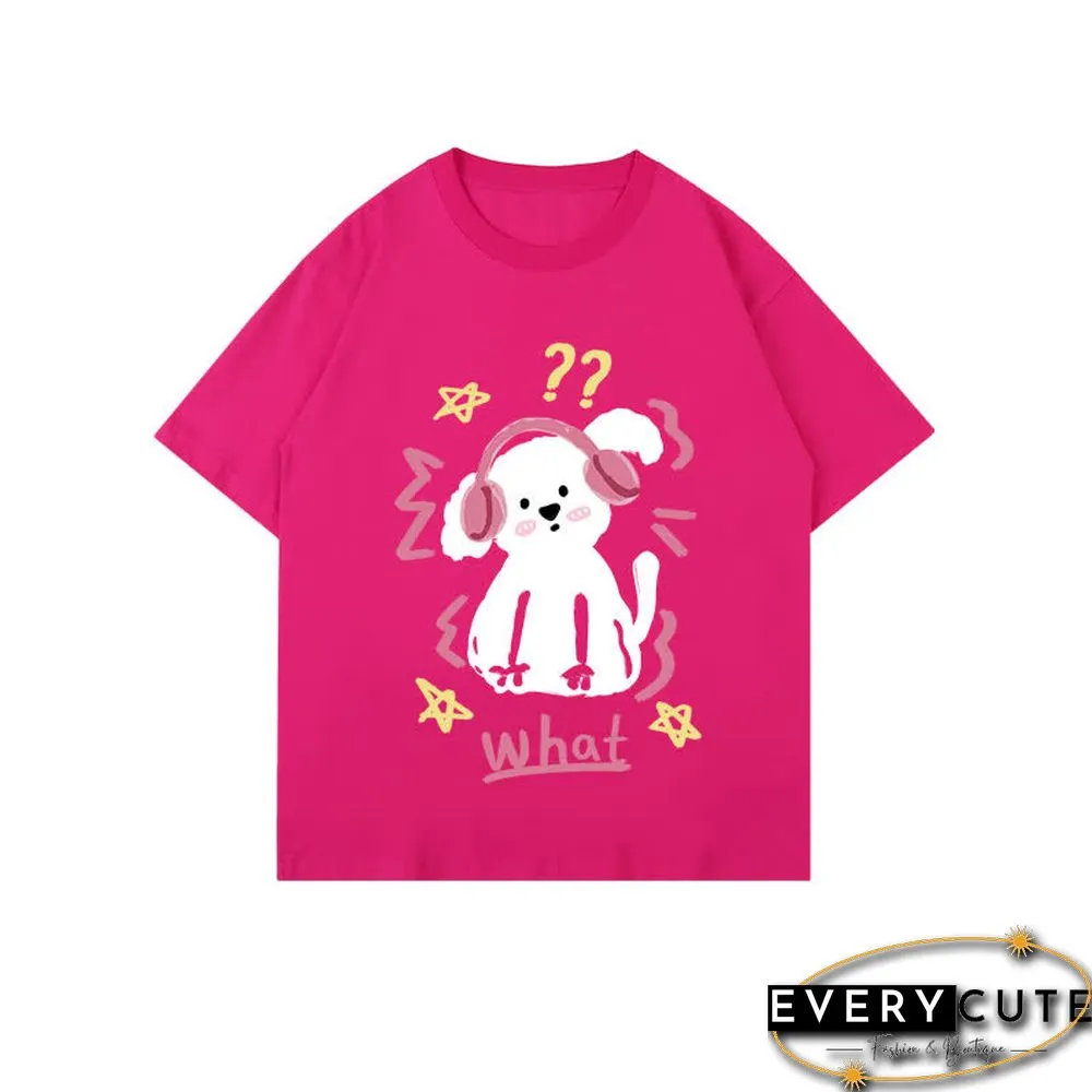 Kawaii Letter Puppy Print Round Collar Oversized T-Shirt
