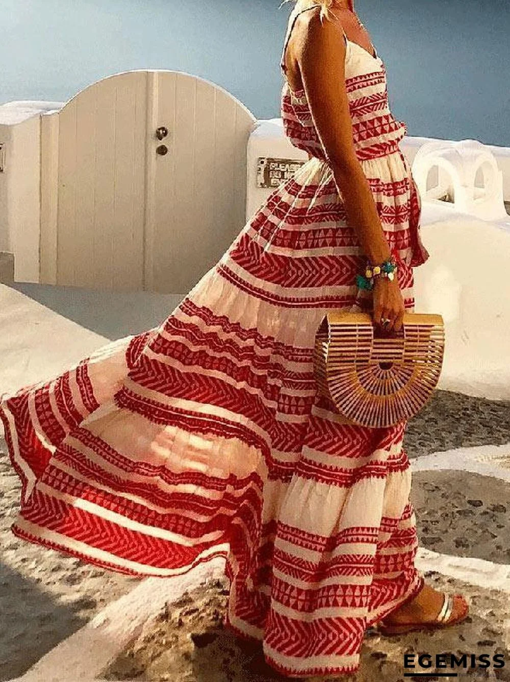 Beach Printed Spaghetti-Neck Maxi Dress | EGEMISS