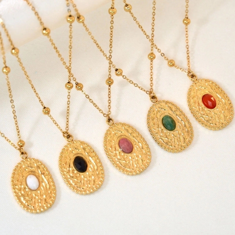 Minimalist Geometric Natural Stone Titanium Steel Pendant Necklace In Bulk