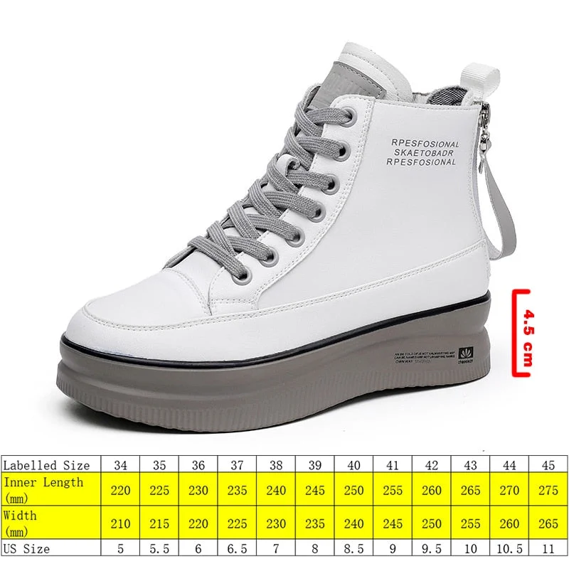 Fujin 4.5 Cm Platform Women Ankle Boots Genuine Leather Spring Autumn Zipper Hidden Heel Women Casual Shoes High Top Zip Shoes