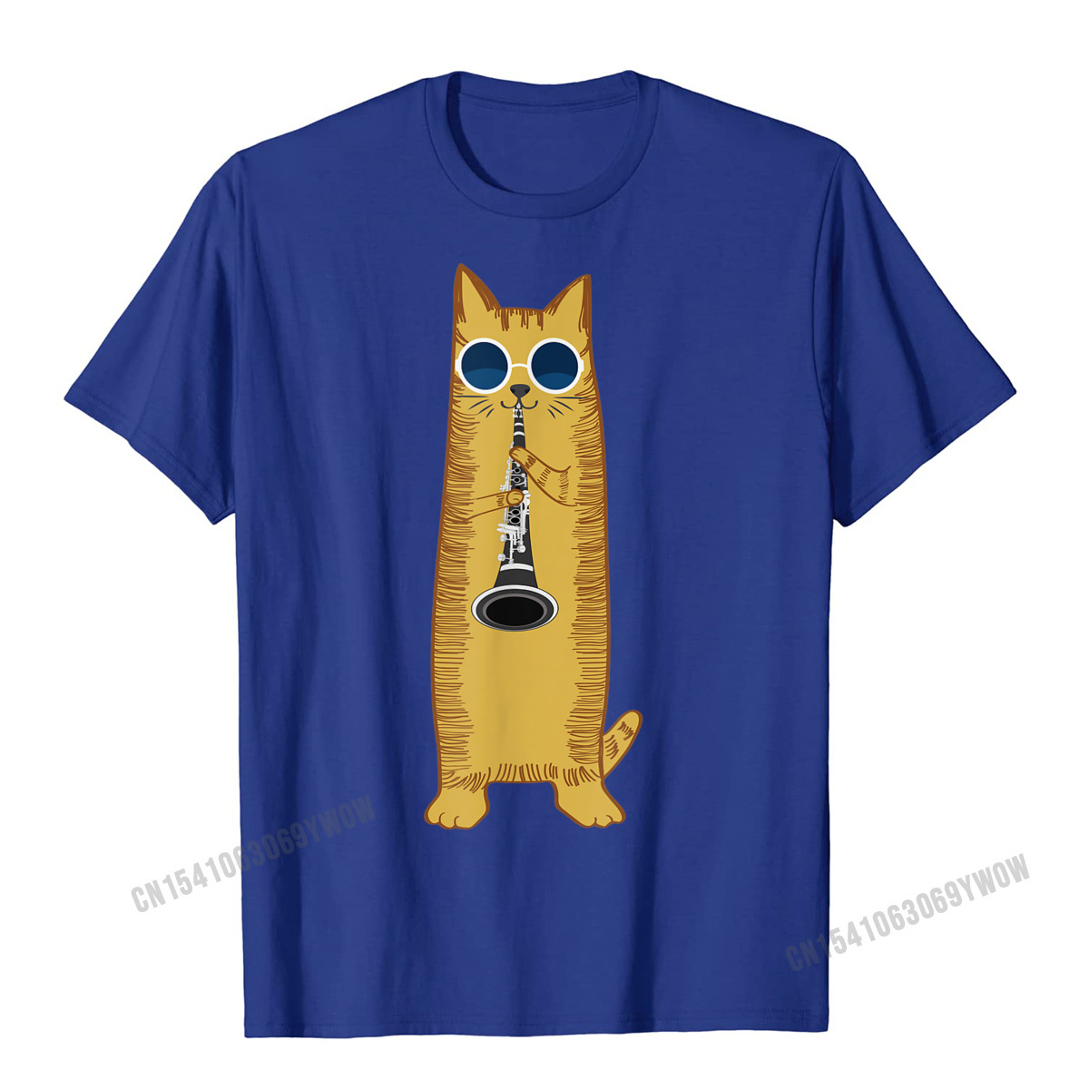 Cotton Tshirt Cool Cat Playing The Clarinet Design Hippy Hipster Kitty T-Shirt Cute Young Tshirts Harajuku Cotton Tops & Tees Classic t -shirt Tee