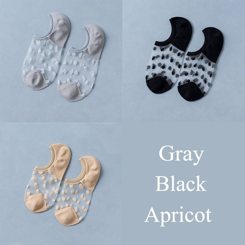 3 Pairs/Set Crystal Lace Socks Summer Women Transparent Lace Silk Flower Girls Elastic Invisible Short Boat Socks Female Sox