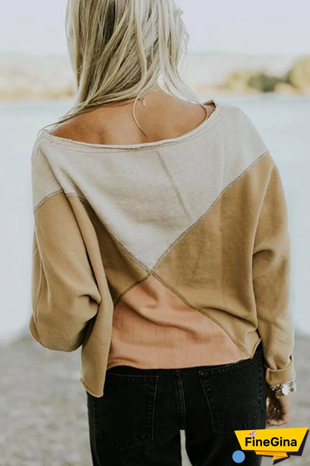 Off-the-shoulder Geometric Colorblock T-shirt