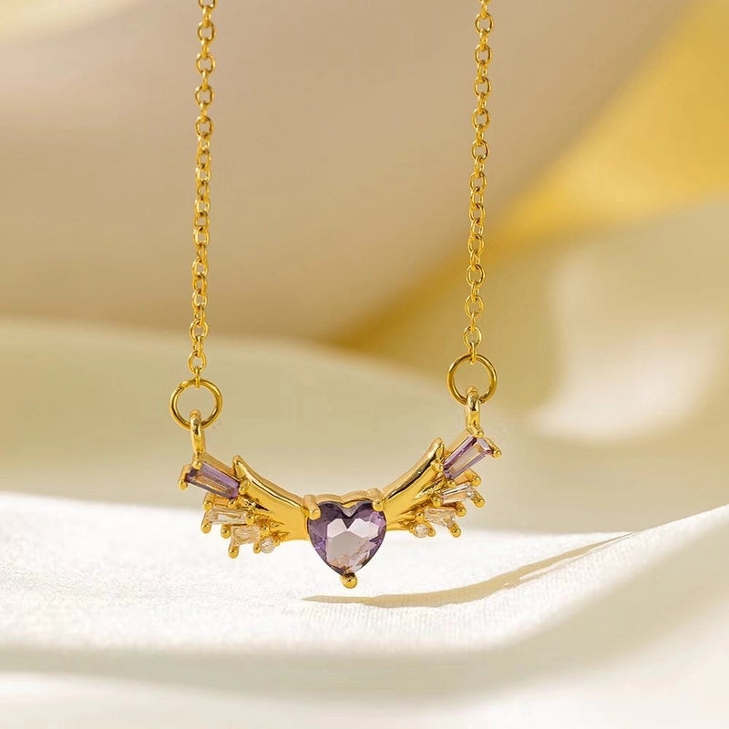 Sweet Minimalist Star Heart Shape Bow Knot Titanium Steel Zircon Plating Inlay Pendant Necklace