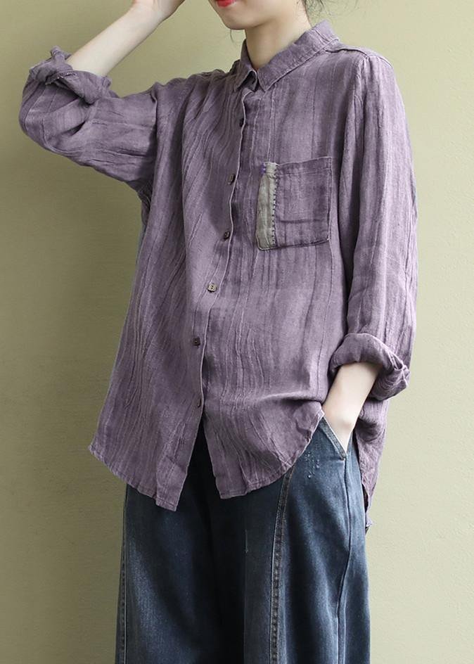 Art Lapel Wrinkled Shirts Inspiration Purple Blouses