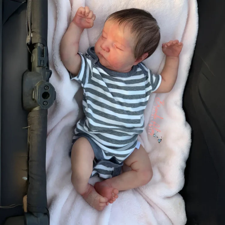20'' Reborn Baby Doll Realistic Sleeping Boy Lakkon with Brown Hair with 🔊Heatbeat Coos and Breath💗：Realistic Reborn Baby Dolls By Rsgdolls®