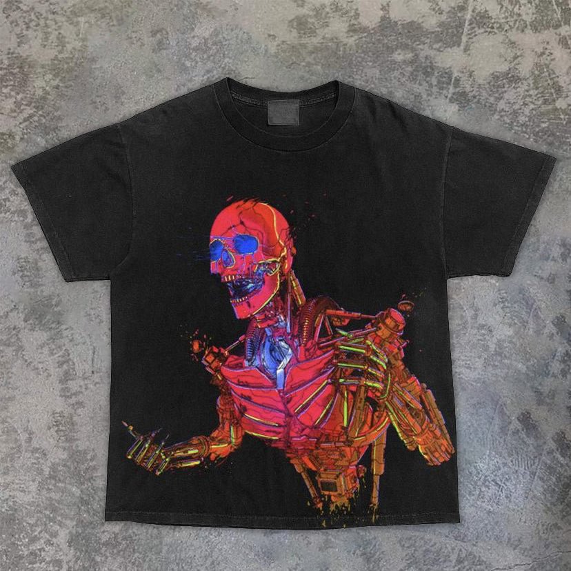 men's personalized skull print round neck T-shirt