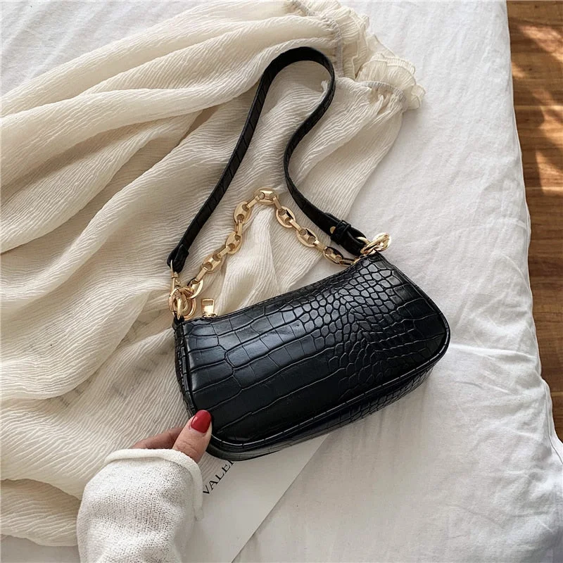 с доставкой Fashion Crocodile Pattern Baguette bags PU Leather Shoulder Bags For Women 2020 Chain Design Luxury Hand Bag