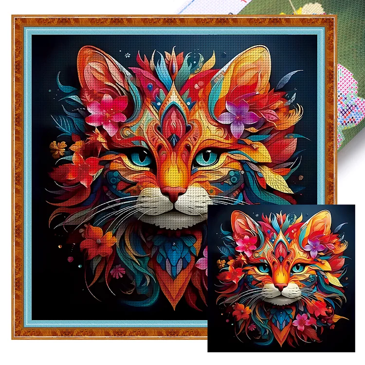 【Mona Lisa】Colorful Cat 50*50cm 11CT Stamped Cross Stitch gbfke