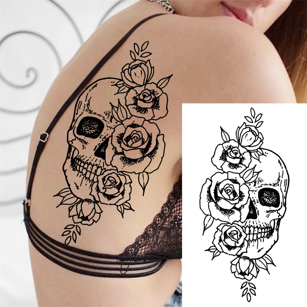 Sdrawing Clock Temporary Tattoo For Men Women Children Skeleton King Dragon Hourglass Black Tattoo Sticker Fake Snake Adults Tatoos