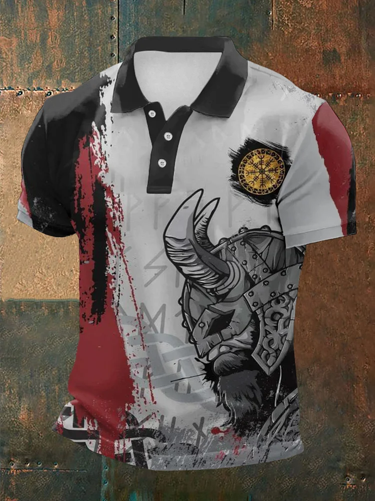 Herren Viking Print Kurzarm Hemd