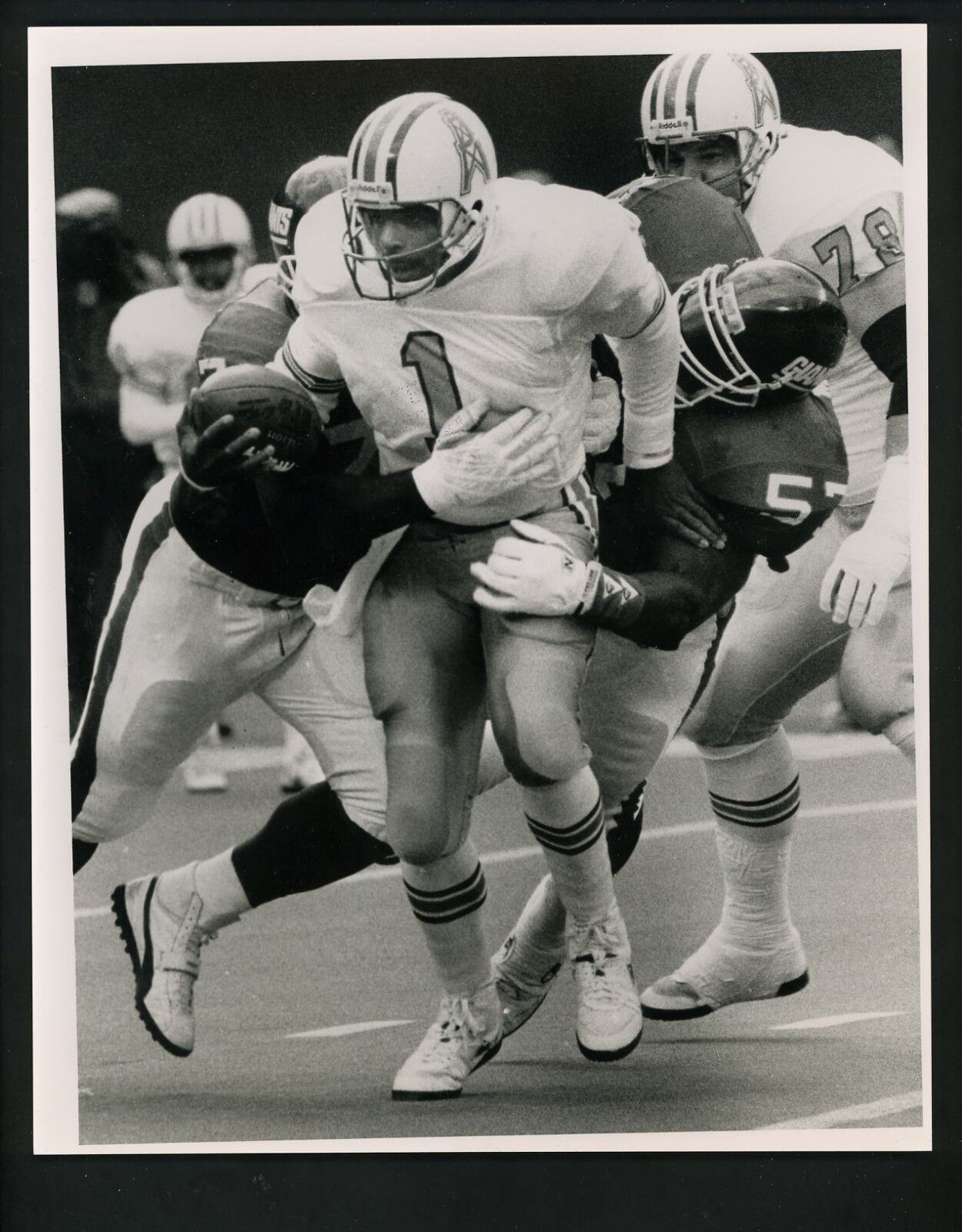 Warren Moon Corey Miller 1991 Press Original Photo Poster painting by Bob Olen Oilers Giants