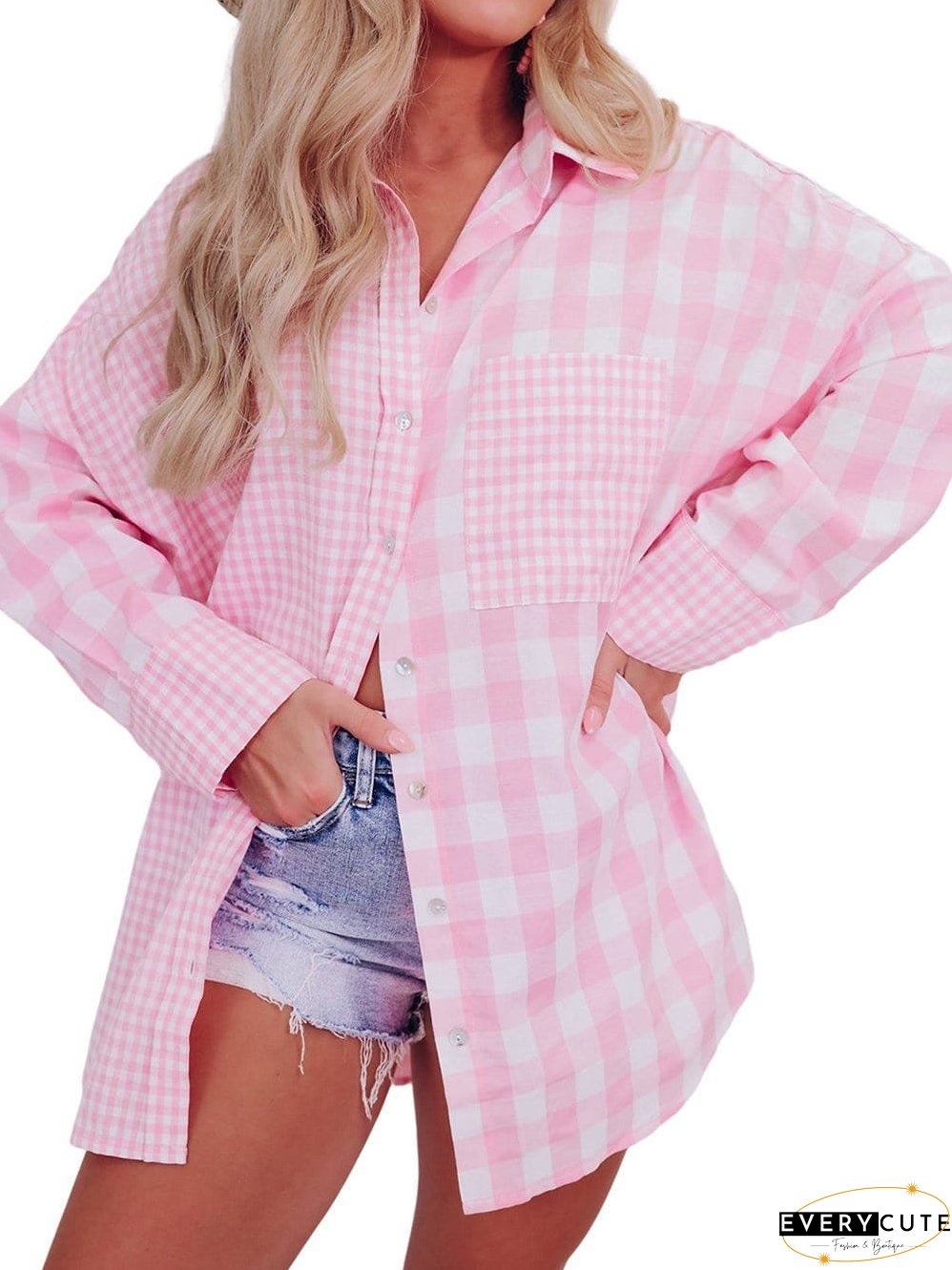 Cute Pink and White Plaid Shirt