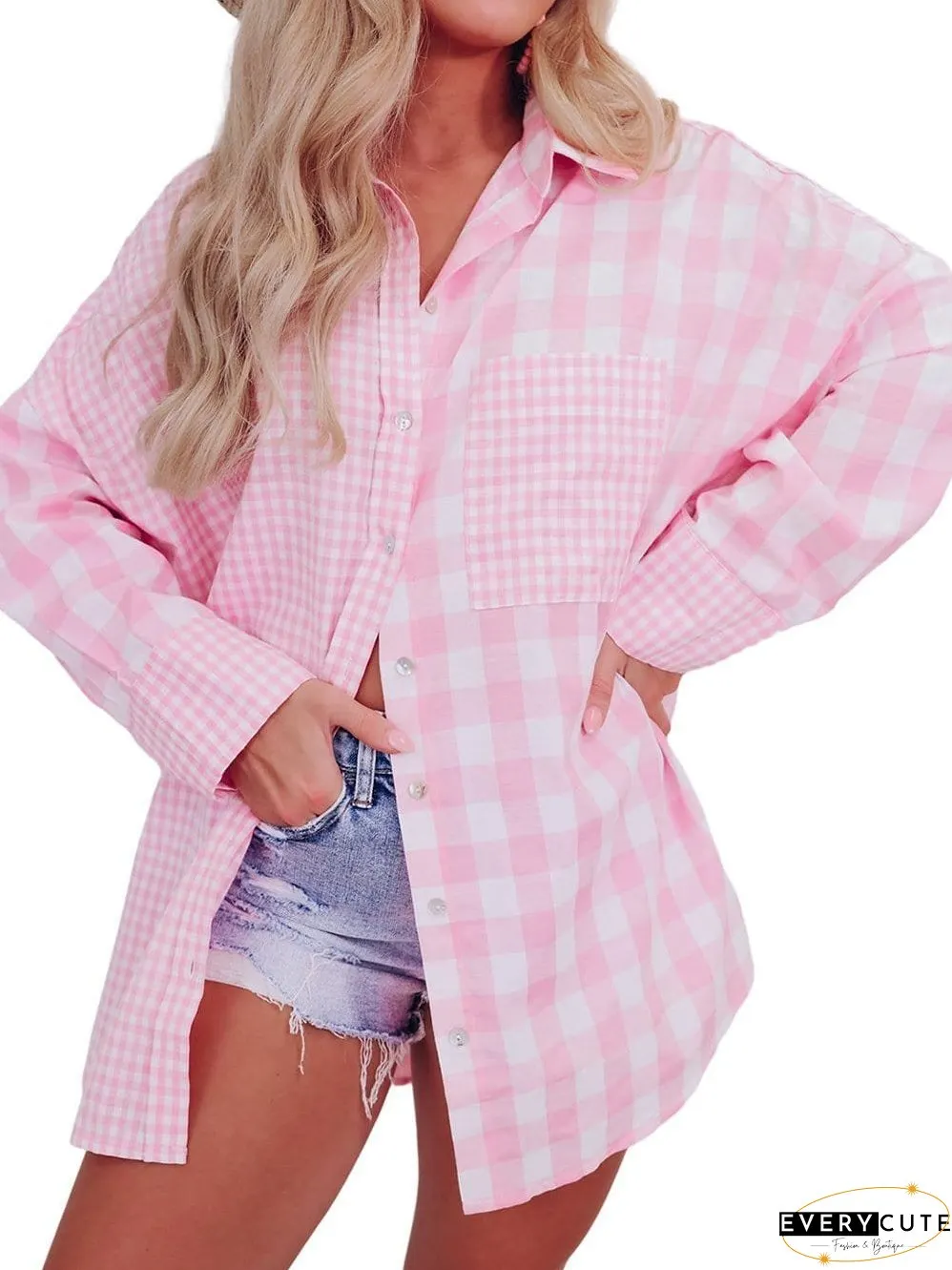 Cute Pink and White Plaid Shirt