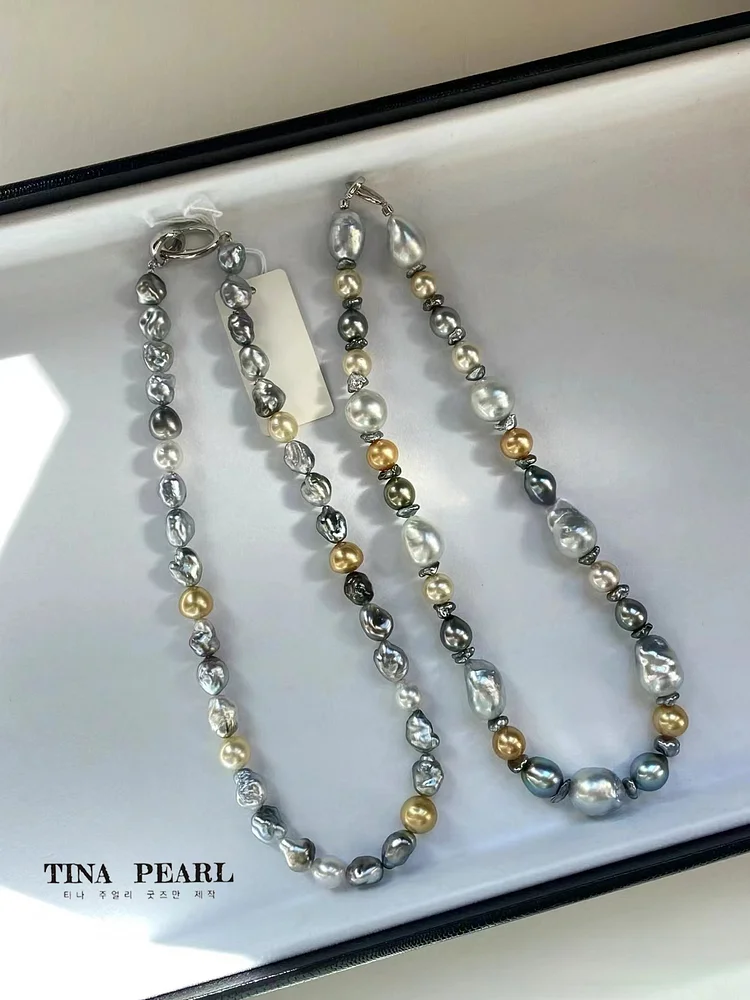 TINA Jewelry Sea Pearl Tahiti keshi+ South Sea Gold Pearl keshi+ Australian white keshi necklace