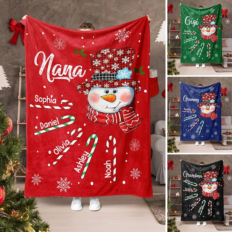 Personalized Christmas Grandma Blanket, Snowman Nana Blanket, Gift for Grandma