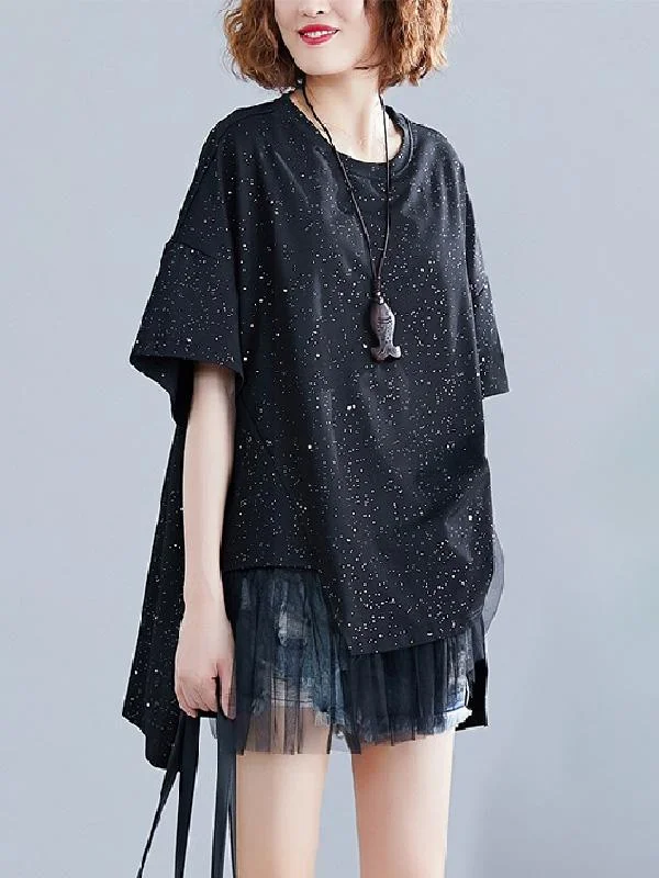 Loose Mesh Splicing False Two T-Shirt