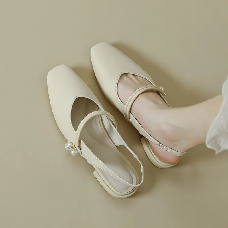 Brownm Brownm 2024 Summer Baotou Sandals With Pearl French Heel Mary Jane Women's Heels