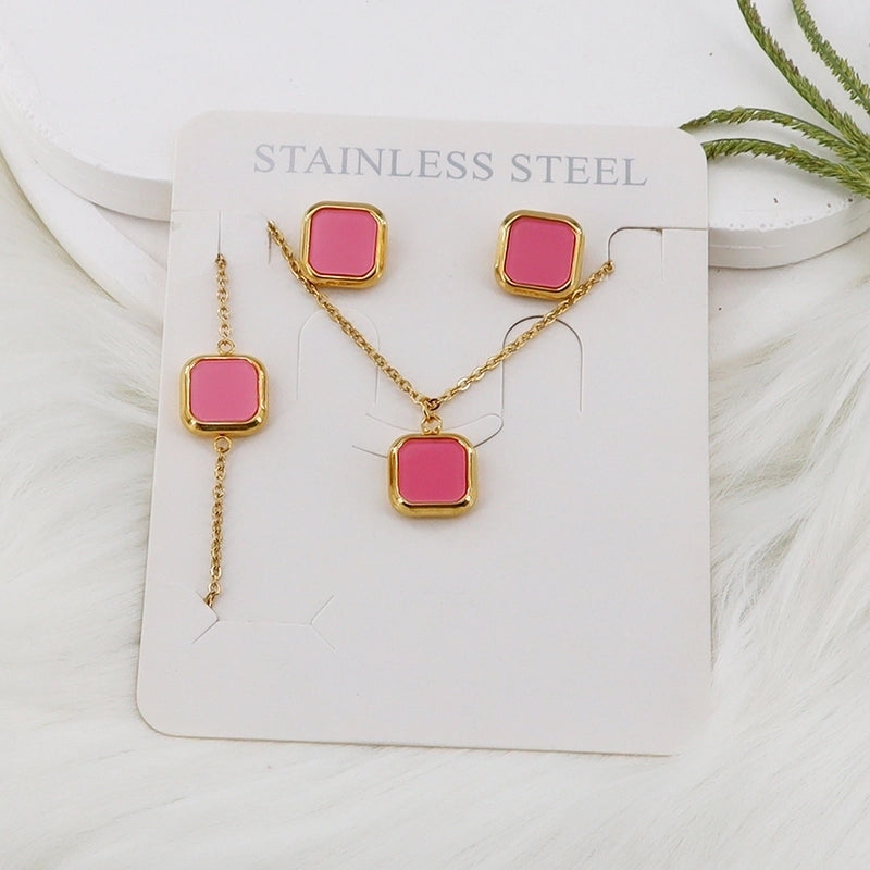 Minimalist Classic Style Square Shell 304 Stainless Steel Gold Plated Jewelry Set
