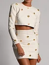 PU Leather Long Sleeve Rivet Fashion Skirt Two-Piece Suit