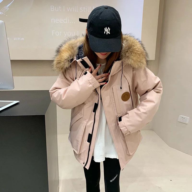Toloer Raccoon Big Hair Collar Overalls Down Jacket Female 2024 Winter Fashion Thickened Couples Frost Resistant Outdoor Assault Jacket-Outfit Ideas