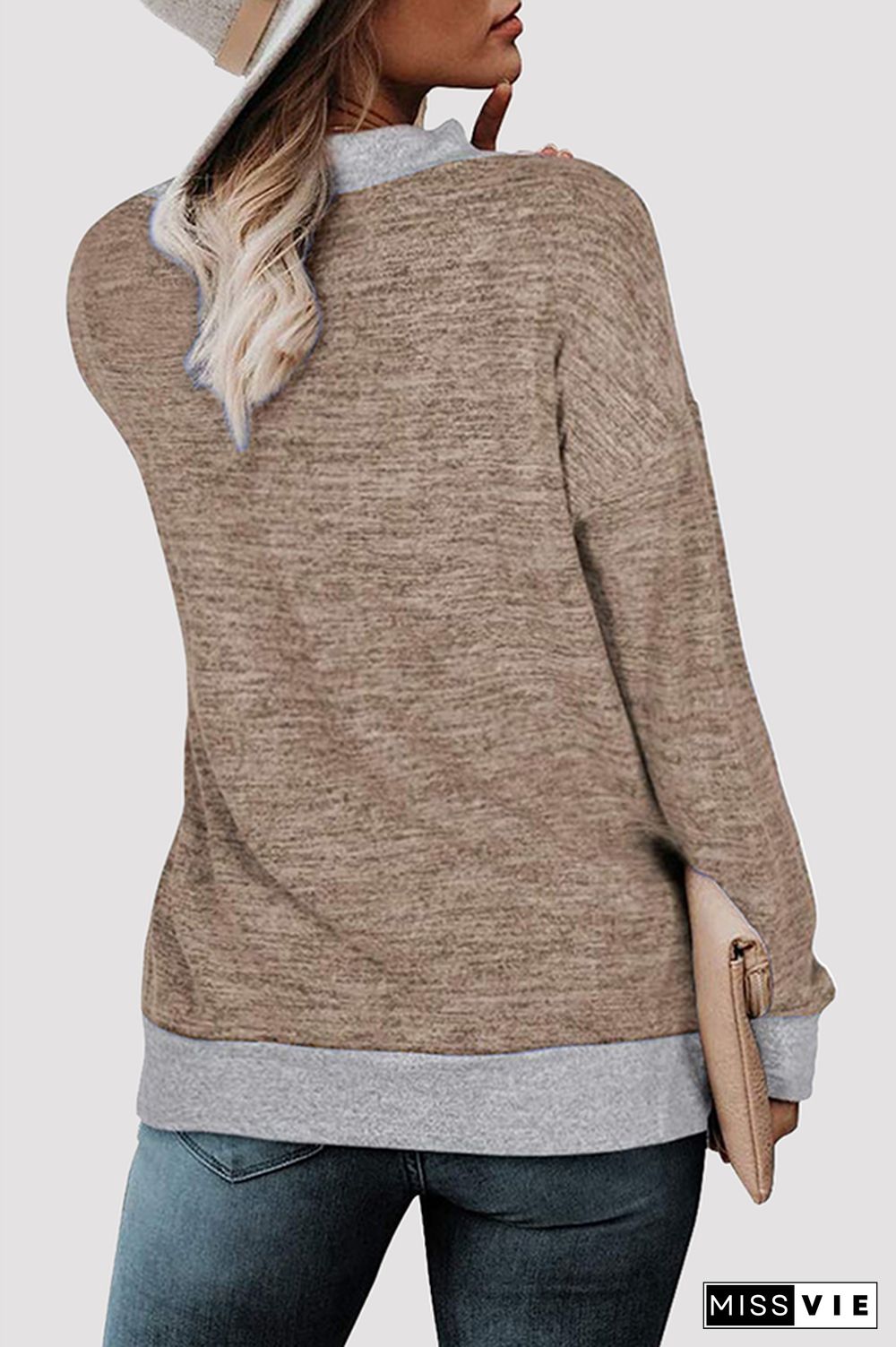 Casual Patchwork Basic Contrast V Neck Tops