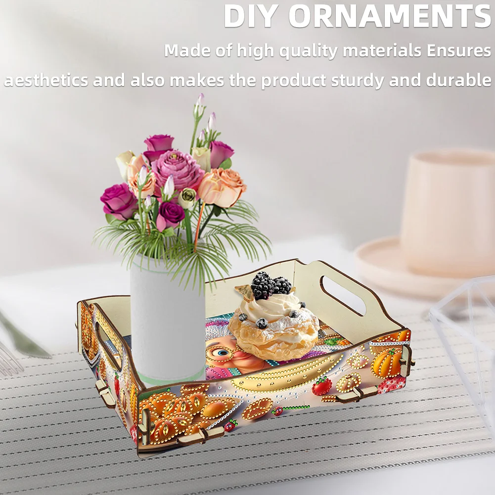 5D DIY Old Lady Diamond Painting Serving Tray with Handle for Coffee Table Decor