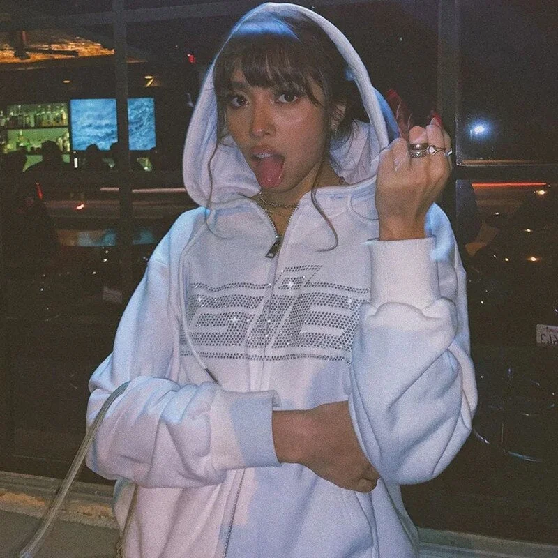 Christmas Gift Y2K Gothic Butterfly Print Oversize Zip Up Hoodies 2021 Winter New Grunge Long Sleeve Sweatshirt Casual Hooded Jacket Streetwear