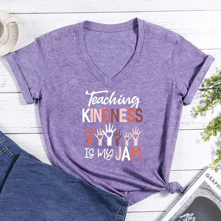 Teaching Kindness is My Jam? V-neck T Shirt-Annaletters