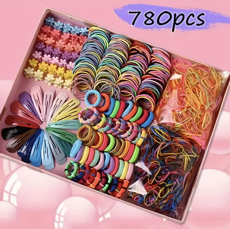 780pcs girls hair accessories elastic hair ties flower shaped hair clip ponytail holders decorative hair accessories gilrs birthday gift details 0