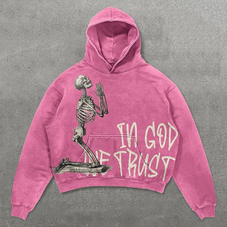 In God We Trust Graphic Print Pink Pullover Hoodie