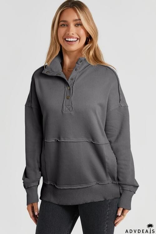 Half Snap Drop Shoulder Long Sleeve Sweatshirt