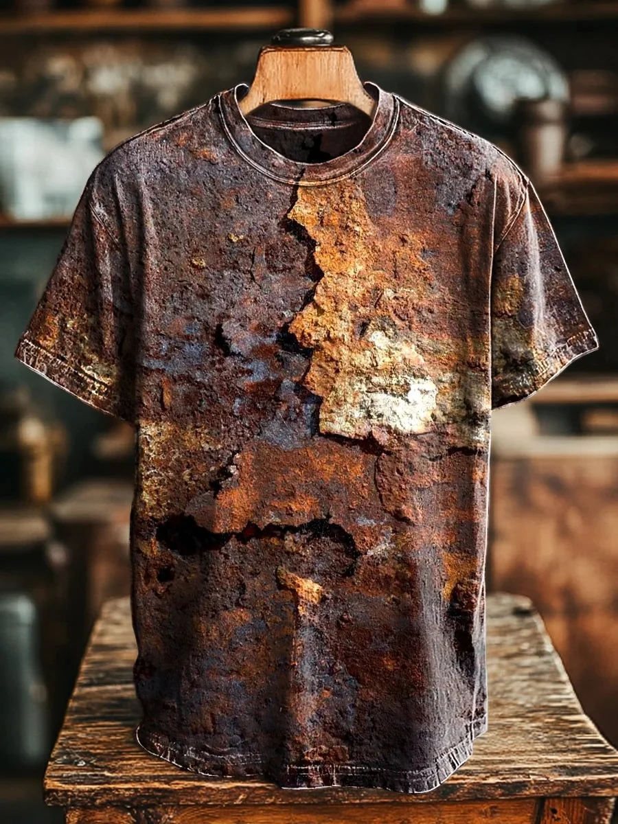 Eagerlys Unisex Retro Aged Rust Art Print T-shirt Eagerlys
