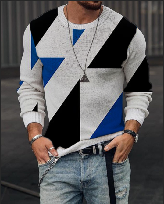 Fashion Color Contrast Stitching Round Neck Men's Top