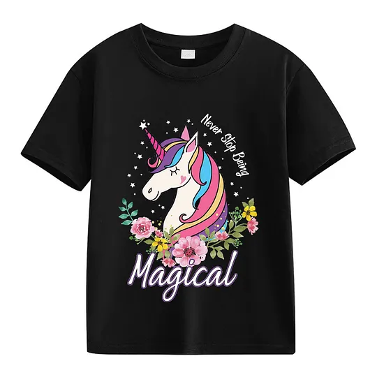 【2Y-13Y】Never Stop Being, Magical Unicorn Graphic T-Shirt For Kids