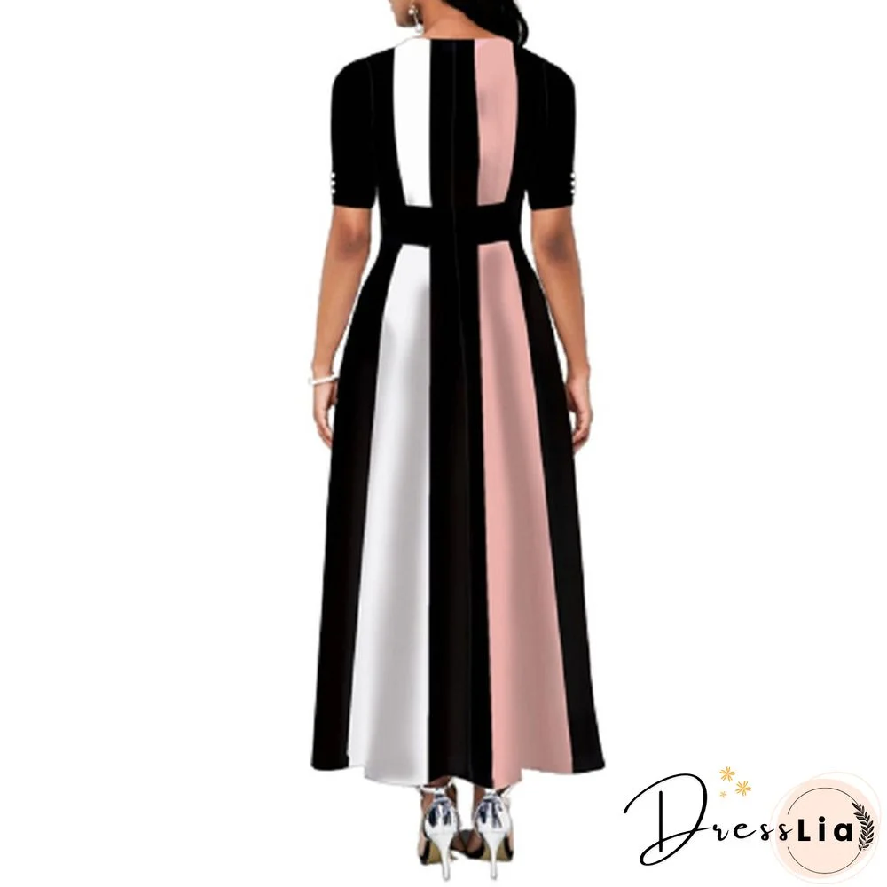 Women Button Detail Half Sleeve Floral Print Long Dress Gradient Maxi Dress