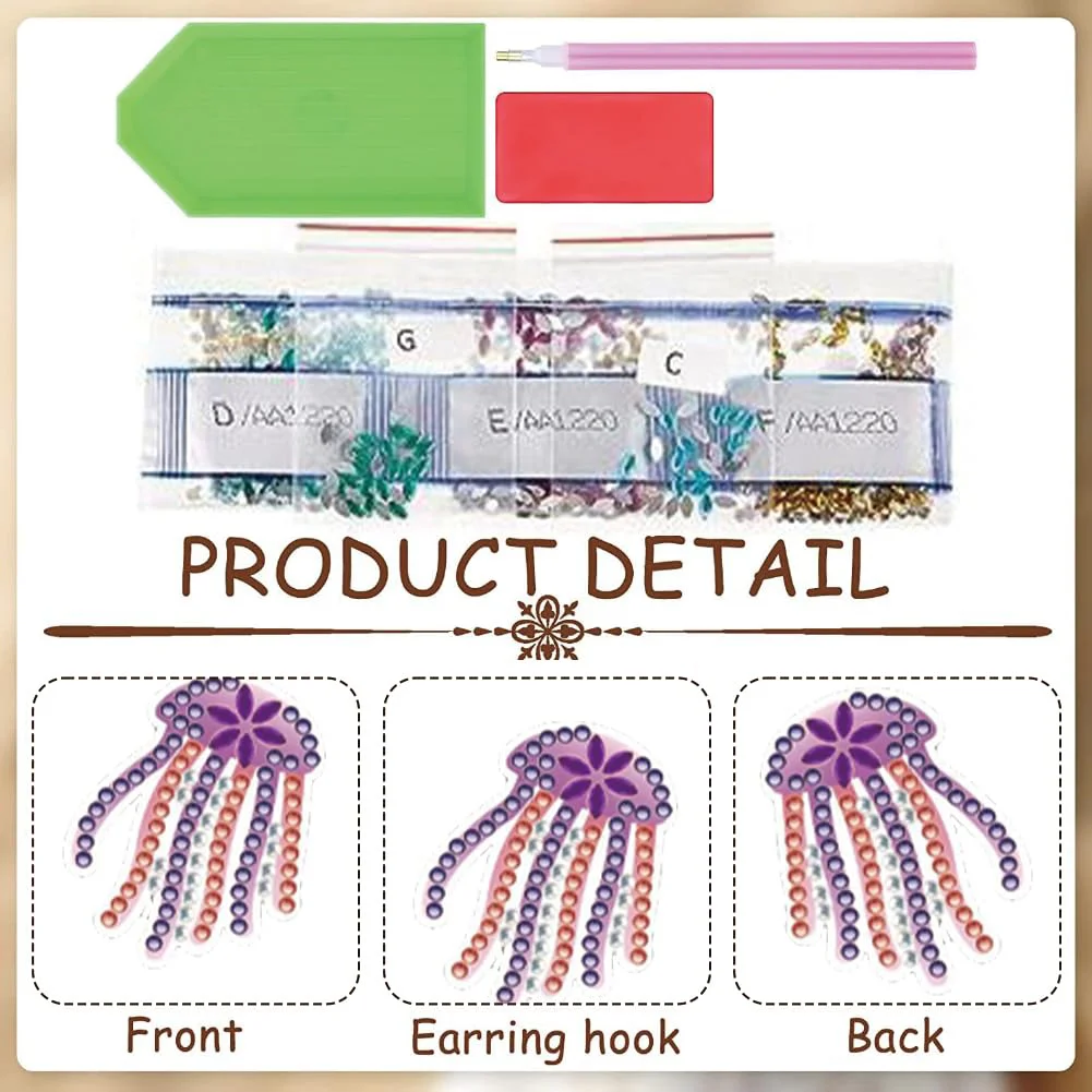 12 Pairs Ocean DIY Diamond Art Earrings Double Sided Diamond Painting Earrings