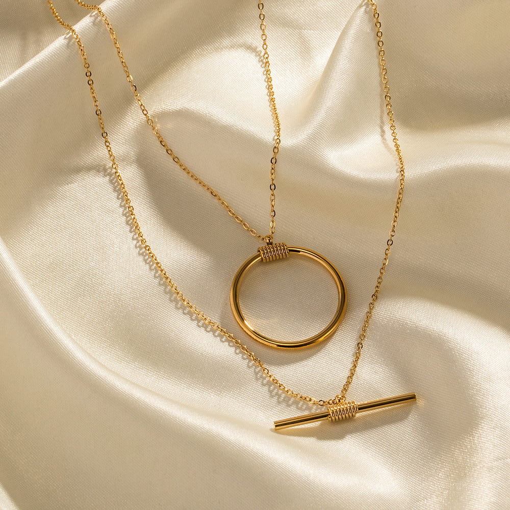 IG Style Circle Geometric Stainless Steel 18K Gold Plated Necklaces